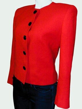 Women’s Vintage 90s Red Wool Blazer Jacket Size 4 Tailored Valerie Stevens